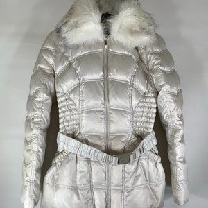 Laundry by Shelli Segal Pearl Faux Fur Trim Hooded Puffer Coat